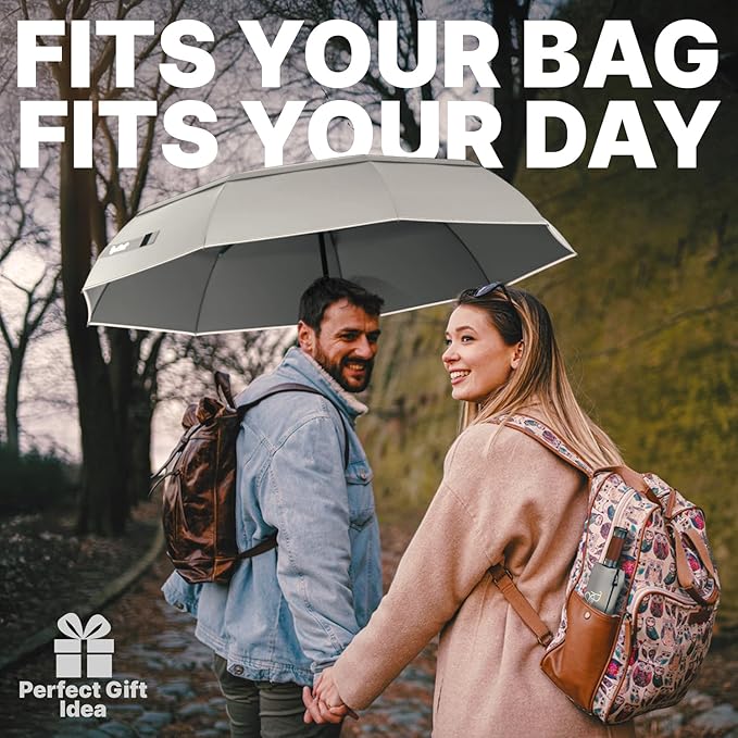 Royal Walk Windproof Folding Travel Umbrella Compact and Strong Luxurious Real Wood Handle Automatic Open Close Vented Double Canopy for Men and Women