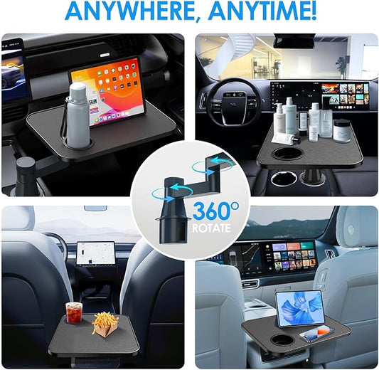 Car Tray& Car Desk for Laptop,Dual 360° Rotating,Anti Slip Leather Surface,Steering Wheel Tray,Car Accessories- Compatible with Tesila Model Y/3/S, Forrd F150/Explorer/Maverick/Most Vehicles(Black)