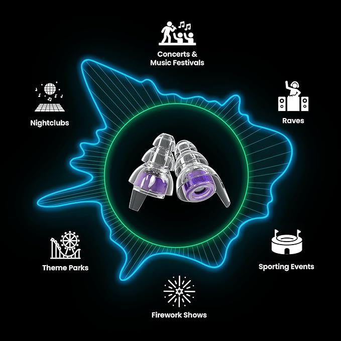 Eargasm High Fidelity Hyperviolet Purple Earplugs - Noise Reducing Ear-Plugs for Hearing Protection at Concerts, Music Festivals, Loud Environments, Live Events, Sporting Events