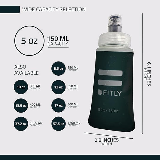 FITLY Soft Flask - Shrink As You Drink Soft Water Bottle for Hydration Pack - Folding Water Bottle Ideal for Running, Hiking, Cycling, Climbing & Rigorous Activity