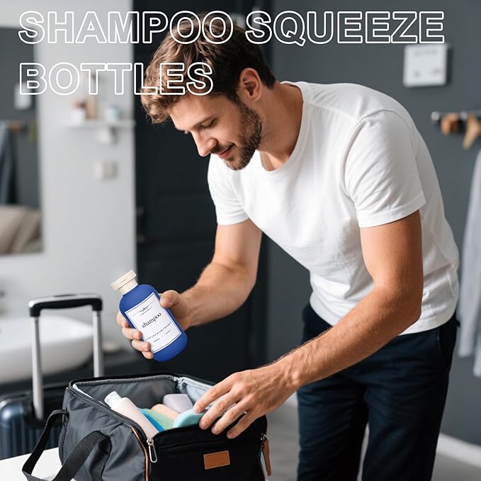 ASEVAT 6.7oz Sealed Plastic Travel Shampoo Bottles, Travel Shampoo and Conditioner Bottles Refillable, Empty Squeeze Bottle, Hand Soap Dispenser for Vacation, Gym, Home(BlueNavyGrey)