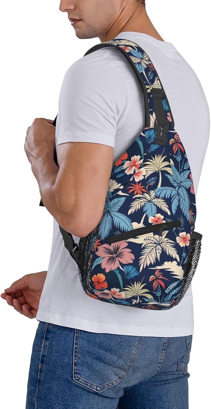 Hawaii Tropical Palm Sling Backpack Crossbody Bag Casual Chest Bags Travel Hiking Daypack Shoulder Bag for Women Men
