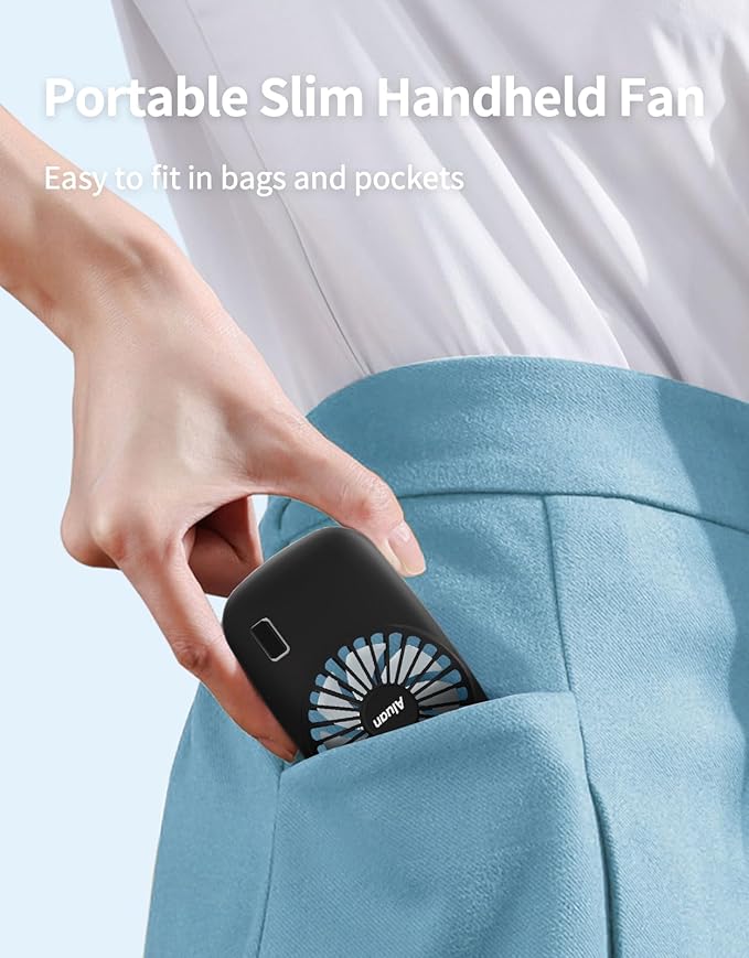 Aluan Handheld Mini Fan Powerful Small Personal Portable Speed Adjustable USB Rechargeable Eyelash Fan for Kids Girls Boys Woman Man Home Office Outdoor Travel, Black