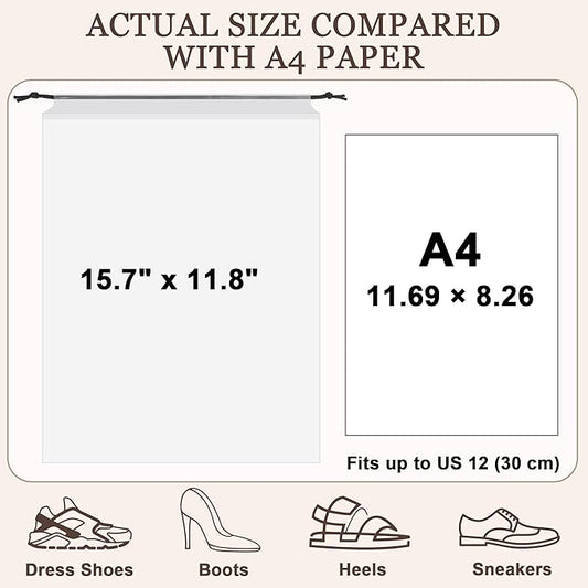 18 Pack Clear Shoe Bags for Travel, 15.7"Γ11.8" PEVA Drawstring, Water-Resistant, Fits up to Menβs 12β13, Reusable Storage for Shoes, Clothes & Toiletries, Keep Luggage Tidy & Odor-Free