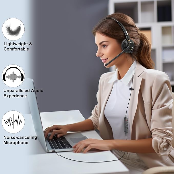 Arama USB Headset with Microphone for PC, Computer Headset, Noise Cancelling Adjustable Volume Control 4.26oz Lightweight 78.74 Inch Long Cord, for Laptop Business Skype UC Webinar Call Center Office