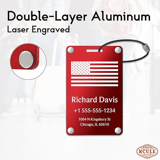 Luggage Tags for Suitcases 4 Pack: Personalized Luggage Tags for Backpacks & Bags Tags with Coustomizable Texts (Red)