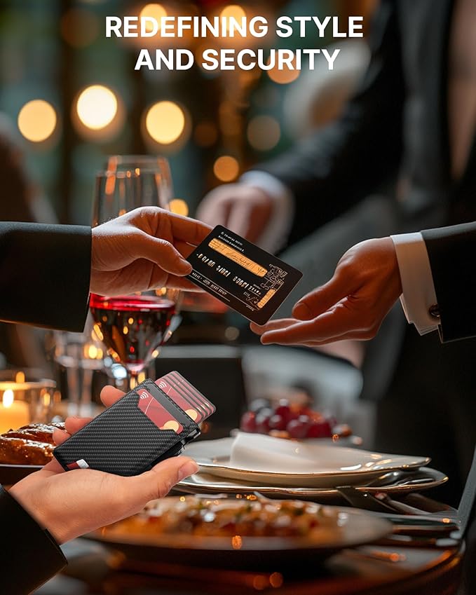 typecase Smart Wallet for Men: Metal Rfid Blocking Card Case, Ultra-Slim Bifold Wallet, Magnetic Card Holder, 9-13 Cards Capacitiy, Smart Popup Wallet for Men with Money Clip - Carbon Fiber