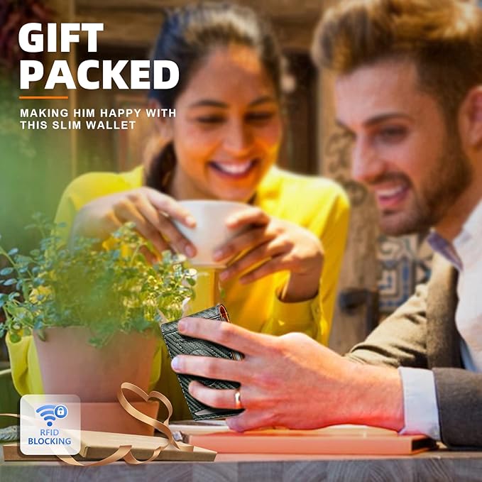 KS Mens Wallet Gift Airtag or Standard Use,Slim Front Pocket Leather Wallet Money Clip 11 cards RFID Blocking