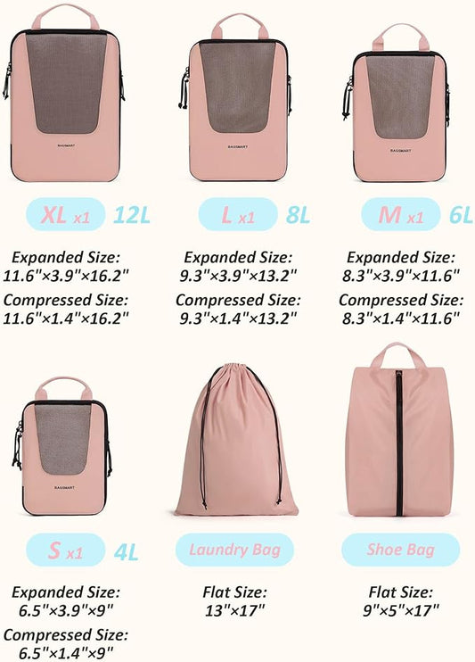 BAGSMART Compression Packing Cubes for Travel, 6 Set/5 Set/4 Set, Compression Suitcase Organizer Bags Set for Suitcases Travel Essentials, Lightweight Packing Organizers