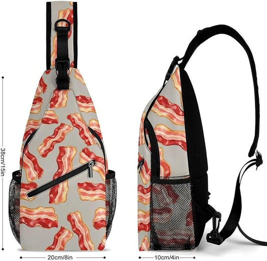 SWEET TANG Sling Bag Crossbody Backpack for Women Men, Breathable Multipurpose Satchel Bag Food Bacon, Anti Theft Funny Outdoor Daypack