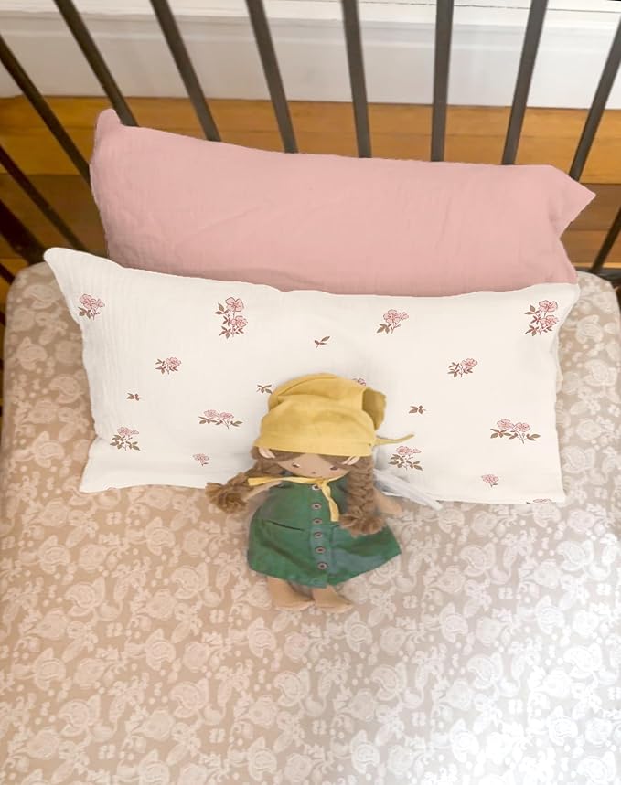 Toddler Pillowcases for 13"x18" Pillow 2 Pack, Muslin Small Toddler Baby Kids Travel Pillow Covers for Boys Girls with Envelope Closure (Flower G & Pink, 13 x 18 Inch)