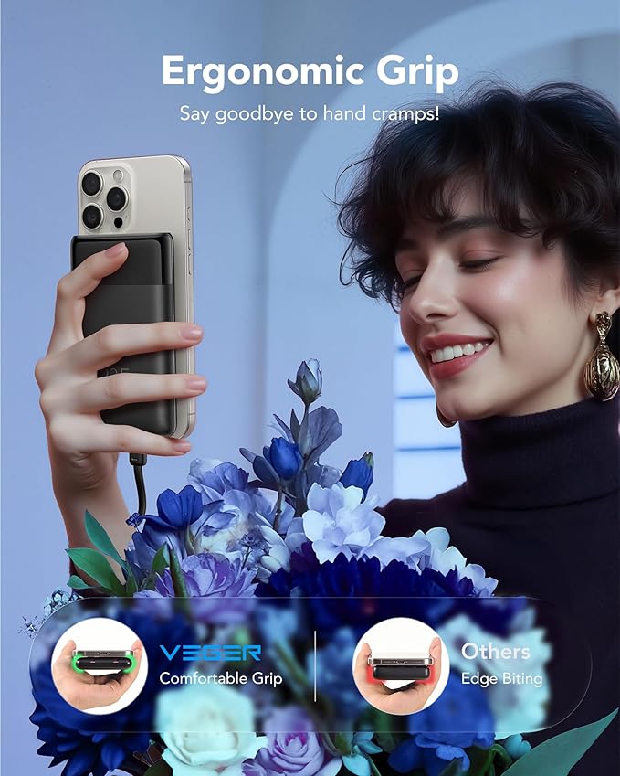 VEGER Portable Charger with Built in Cables, Slim 10000mAh PD 22.5W Fast Charging USB C Power Bank, 4 Outputs 3 Inputs Battery Pack Compatible with iPhone 16 15 14 13 Samsung iPad - Travel Essential