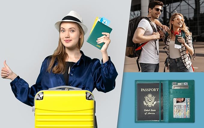 Personalized Monogrammed Teal Leather RFID Passport Wallet and Luggage Tag