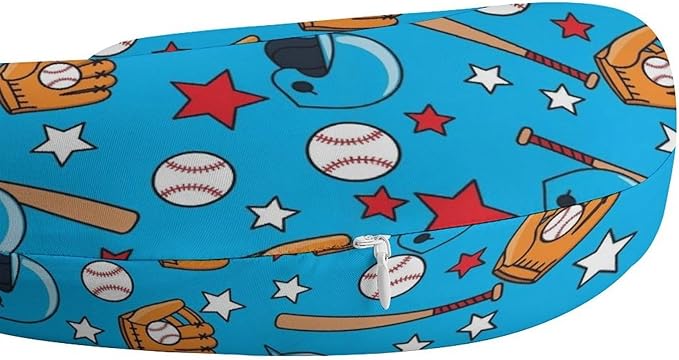 Stylish U Shaped Travel Neck Pillow Memory Foam Chin Support Baseball Sports, Breathable Washable Cover for Airplane Car Office Decor