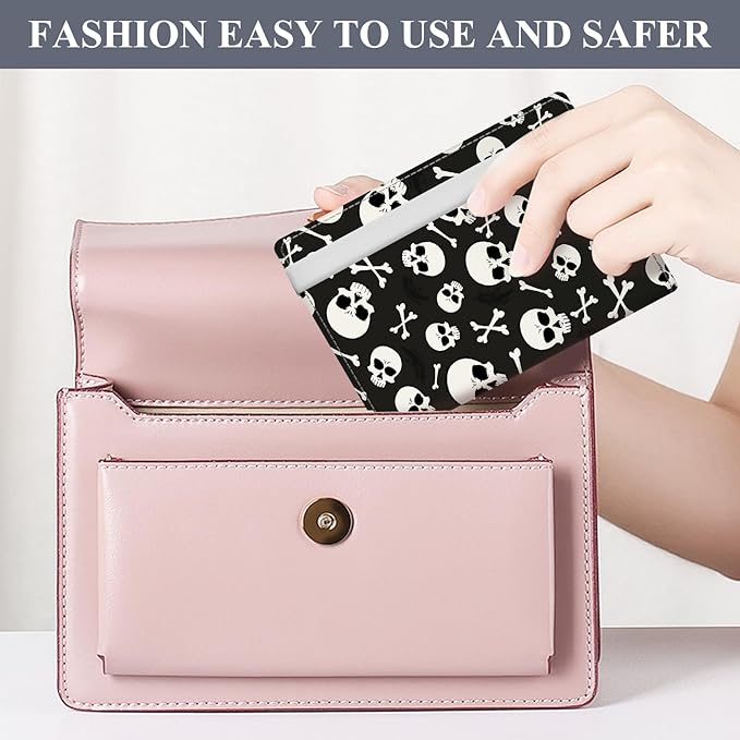 Passport Holder for Travel Essentials, RFID Premium Leather Passport Wallet Cover Case for Travel Must Haves Accessories, Passport Book Holders for Women Men Black White Skulls