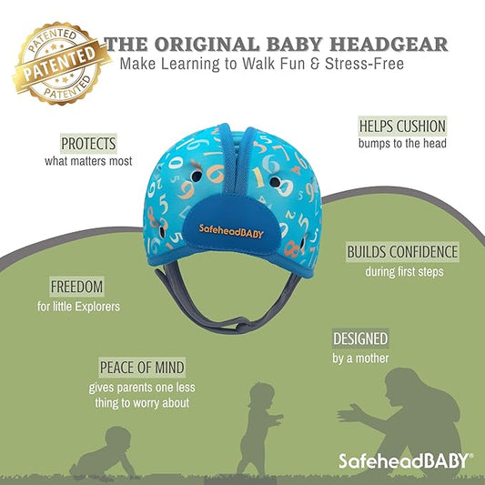 SafeheadBABY Soft Baby Head Protector Helmet for Crawling and Walking 7β24 Months β Ultra-Lightweight & Breathable Infant Safety Helmet That Grows with Your Baby (Head Circ. 40β52 cm) β Numbers Blue