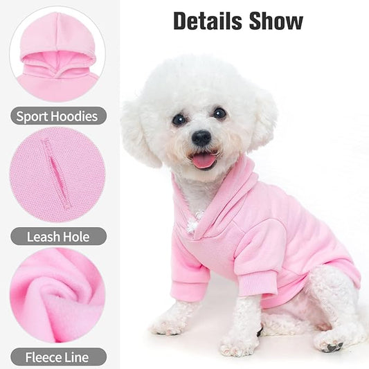 BINGPET Fleece Lined Dog Hoodies Fall Dog Puppy Sweatshirt Soft Warm Sweater Winter Hooded Clothes for Small Medium Large Dogs & Cats (#2 Pink(Plain), Small/Medium (Chest Girth 19"))