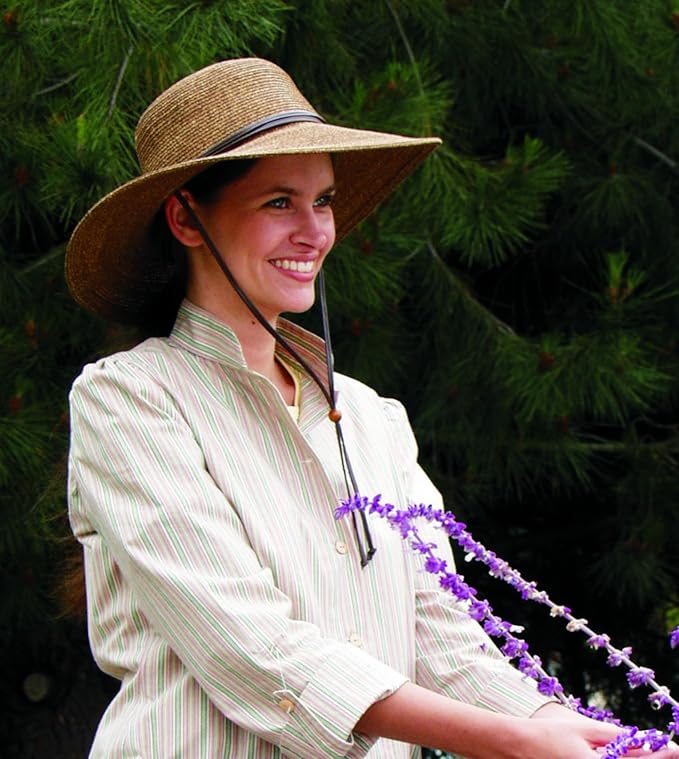Sloggers Women's Wide Brim Braided Sun Hat with Wind Lanyard - UPF 50+ Maximum Sun Protection