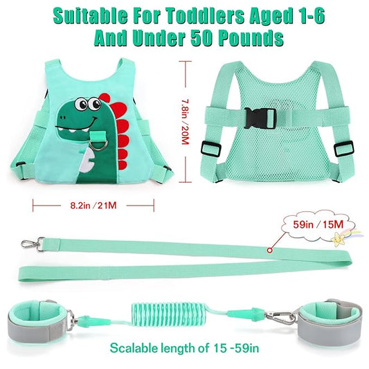 Toddler Leash-Baby Walking Safty Harness and Child Anti Lost Wrist Link for Girls/Boys Travel (Green)