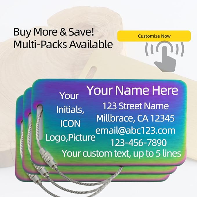 Sturdy and Durable Personalized Luggage Tags for Suitcases,Cruise Essentials Travel Tags for Luggage,Travel Bag Labels,Heavy-Duty Stainless Steel Colorfull Rectangular Horizontal Suitcases Tags