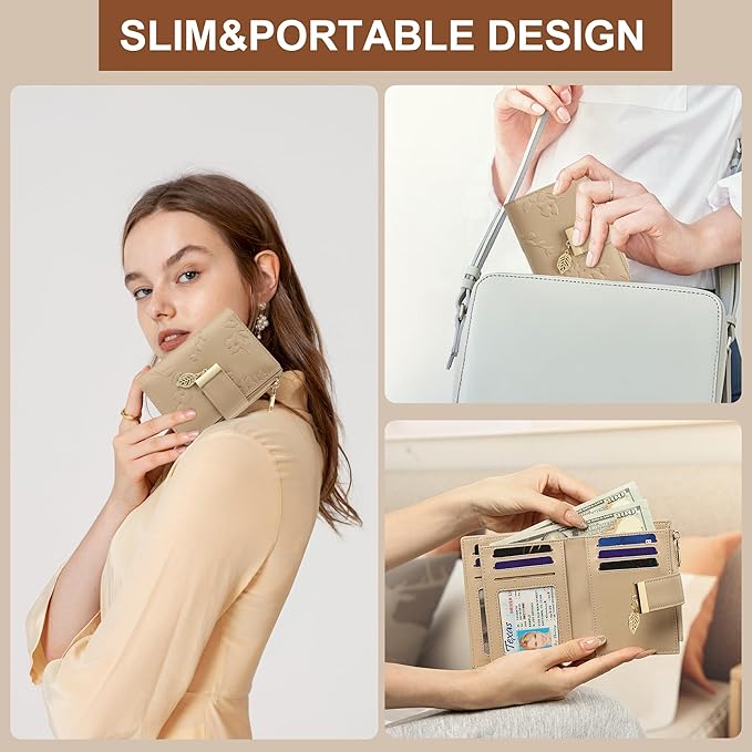 yiijay Small Wallet Women RFID Blocking Leather Bifold Wallet Credit Card Holder for Women Ladies Compact Wallet Mini Purse With Zipper Pocket