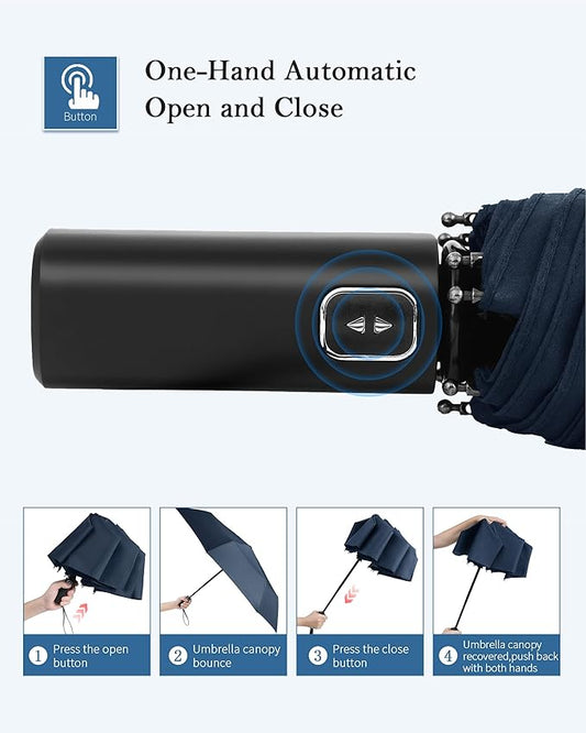 Windproof Travel Umbrella, Automatic Folding Compact Lightweight Umbrella for Women & Men, Durable and Portable, Fits Easily in Purse or Backpack