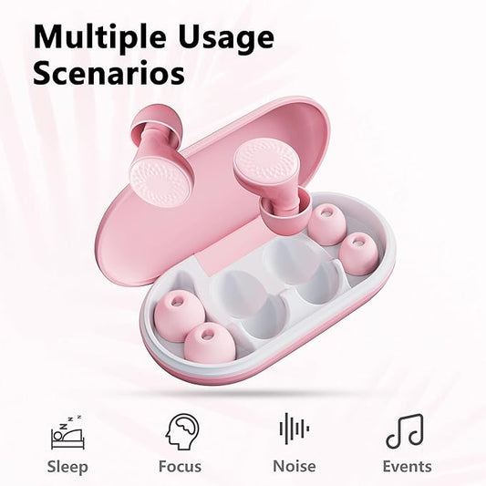 Ear Plugs for Sleeping Noise Cancelling, 45dB for Noise Reduction, Noise-Reducing Earplugs for Sleeping, Concerts, Shooting, Silicone Hearing Protection Earbuds with 8 Eartips (Rose, One Size)