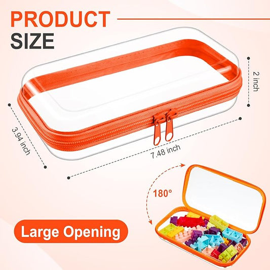 Hoolerry 4 Pcs Hard Clear Zipper Case Makeup Bags Plastic Pencil Pouch Transparent Storage Box Containers for Cosmetics, Snacks, Building Blocks, Puzzles(Fluorescent,7.5 x 3.9 x 2 in)