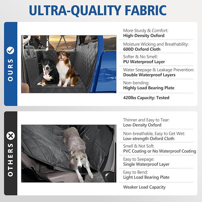 XL Truck Back Seat Extender for Dogs, Dog Seat Cover Back Seat Holds 420lbs, Hard Bottom Pet Seat Covers for Crew Cab Trucks, Dog Hammock for F150, RAM1500, Sierra, Tundra, Silverado, Titan Black