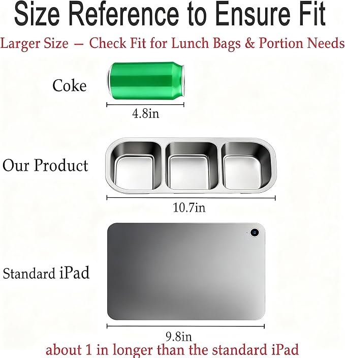 Dobyusf 4 Pack Stainless Steel Snack Containers - 3 Compartment Leak Proof Bento Box with 7oz Capacity, BPA-Free Reusable Food/Sauce Containers Containers for Office, Travel, On-the-Go Meals