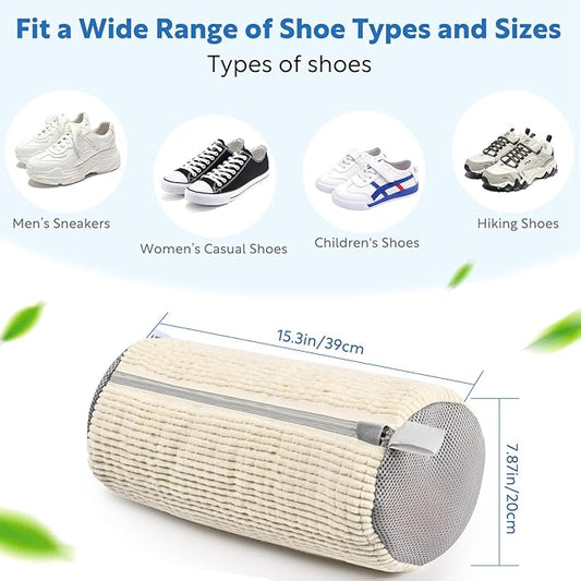 Shoe Bag for Washing Machine, Sneaker Cleaning Bag 2 PCS Set Pearl White, Fluffy Fiber Inside, Large Size Shoe Washing Machine Bag, 360 Laundry Bag for Tennis Gym Running Trainers Hiking
