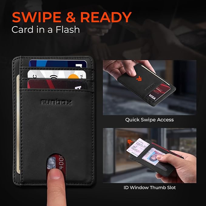 RUNBOX Slim ID Cases Minimalist Front Pocket RFID Blocking Leather Wallets for Men and Women Card Holder Wallets Gifts for men