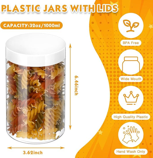 SATINIOR 12 Pack 32 oz Plastic Container Jars with Lids Round Clear Travel Cosmetic Container Slime Jars for Toiletries, Lotion, Cream, Ointments, Makeup, Rhinestone, Samples, Kitchen Storage(White)