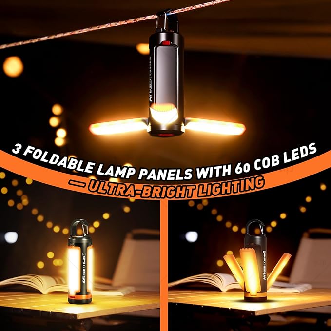 Portable LED Rechargeable Camping Lantern, AYL Lightweight USB Rechargeable Lamp LED Flashlight Survival Gear for Home Emergency Light Outdoor Lanterns for Power Outages Hurricane Lamp 3-Pack