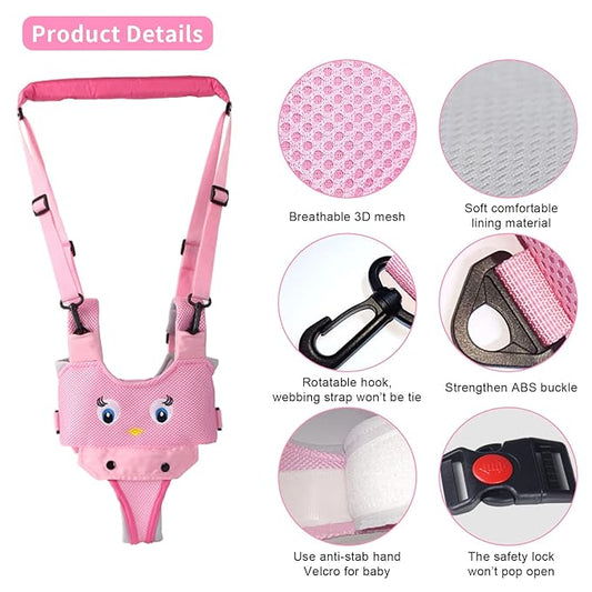 IULONEE Baby Walking Harness Breathable Handheld Kids Toddler Helper Assistant Adjustable Infant Walker Help Baby Walk Stand Up Child Learning Belt for 8-24 Month Old Babies Activity (Pink)