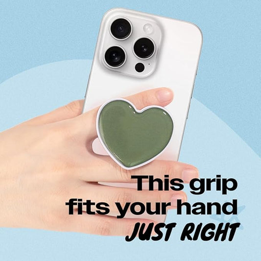 OnTheGrip Cute Solid Macaron Color Heart Shape Collapsible Mobile Phone Grip Stand Holder for Smartphone Tablet Cell Phone Accessory (Jade Green)