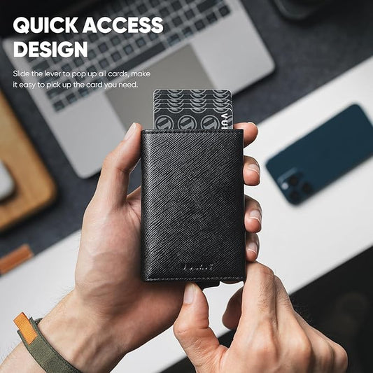 VULKIT Pop up Wallet Minimalist Cash Wallets RFID Blocking Leather Smart Credit Card Holder with Magnetic Closure for Men