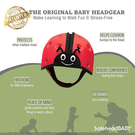 SafeheadBABY Soft Baby Head Protector Helmet for Crawling and Walking 7β24 Months β Ultra-Lightweight & Breathable Infant Safety Helmet That Grows with Your Baby (Head Circ. 40β52 cm) β Ladybird Red