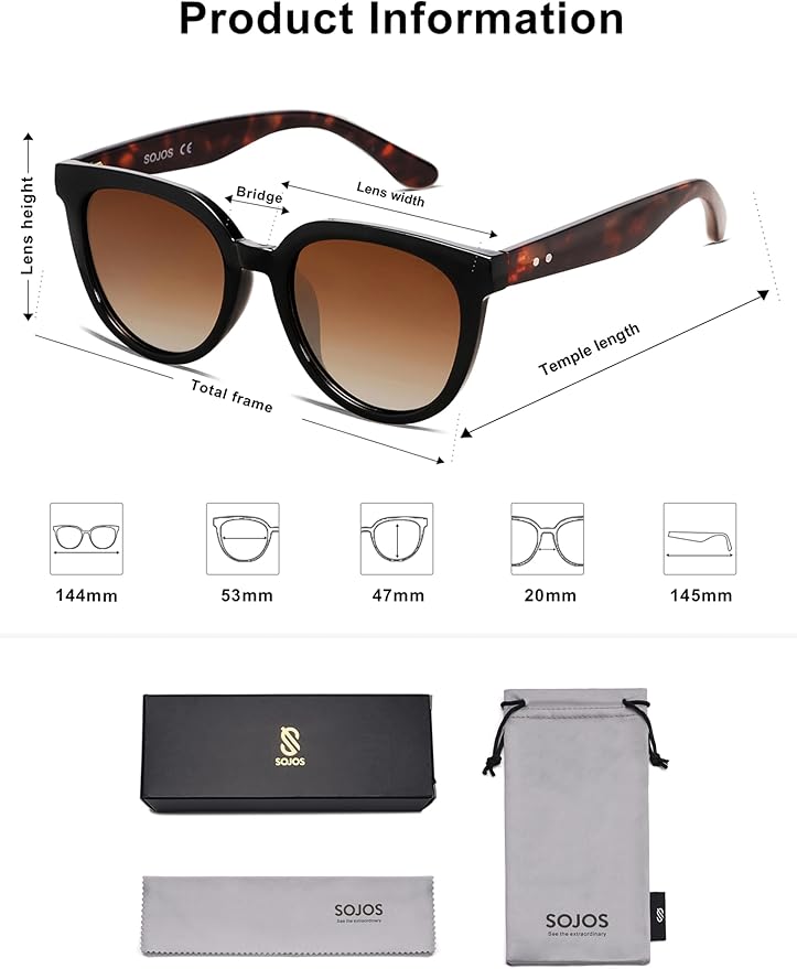 SOJOS Trendy Cat Eye Round Polarized Sunglasses for Women Fashion UV Protection Sunnies Sunglasses SJ2175