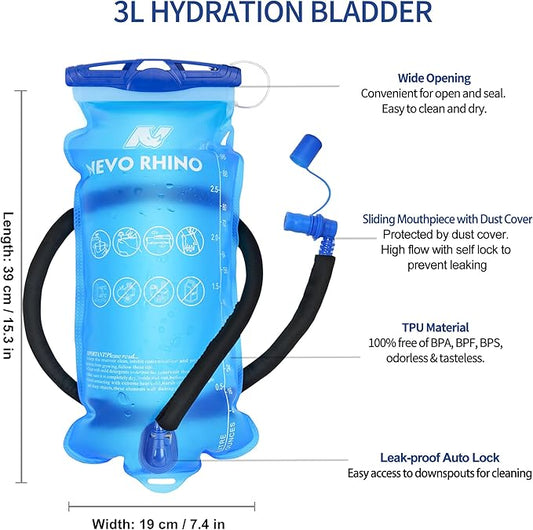 N NEVO RHINO Hydration Bladder1.5L- 2L-3L Leak Proof Water Reservoir, BPA -Free Water Pouch, Water Bladder for Hydration Packļ¼Hiking Backpack