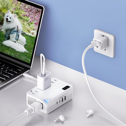 250W Conversion Plug, International Travel Converter with 2 USB and 2 USB-C Ports, lowering 220V to 110V for 100V-240V Areas and Different Countries Plugs Using US Electrical Devices