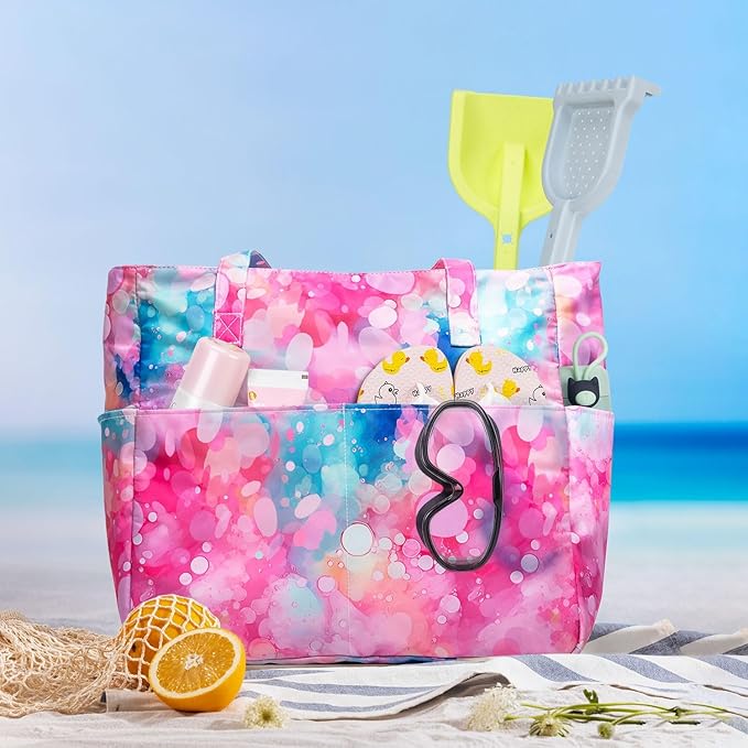 KABAQOO Extra Large Beach Bag Waterproof Sandproof Women Beach Tote with Zipper & Wet Compartment for Pool Gym Grocery Travel