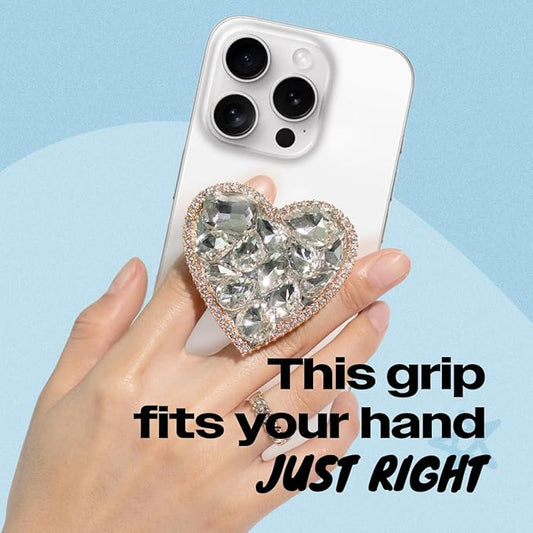OnTheGrip Cute Cubic Diamond Heart Shape Design Collapsible Expandible Mobile Phone Grip Stand Holder for Smartphone Tablet Cell Phone Accessory (Gold Big)