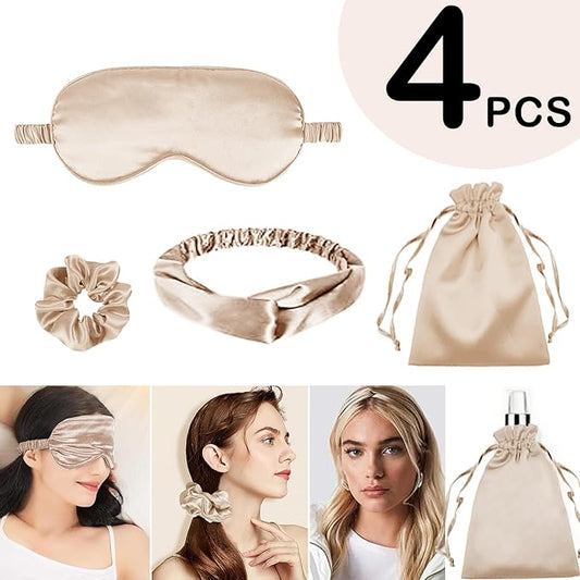 4Pcs Silk Sleep Masks Satin Eye Mask Silky Eyes Cover Blindfold Eyeshade Headband Scrunchies Pouch Bags Bridesmaid Gifts