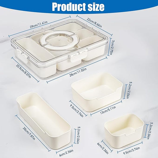 Bandesun Divided Serving Tray with Lid and Handle - Clear Organizer for Candy, Fruits, Nuts, Snacks - Perfect for Party, Entertaining - Snackle Box Charcuterie Container for Portable Snack Platters