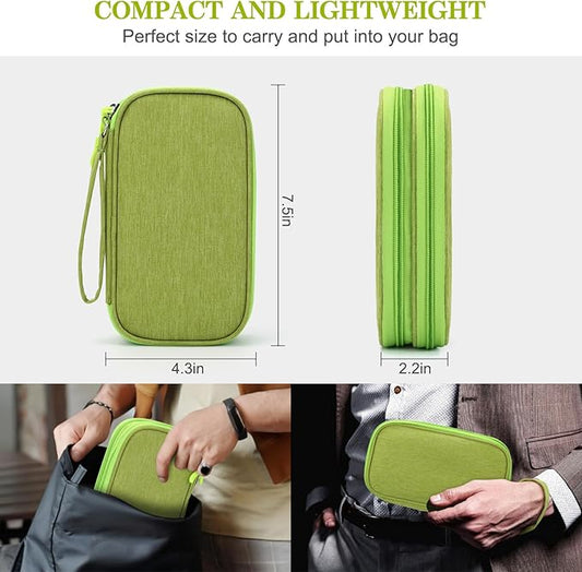 FYY Travel Cable Organizer Pouch Electronic Accessories Carry Case Portable Waterproof Double Layers All-in-One Storage Bag for Cord, Charger, Phone, Earphone Green