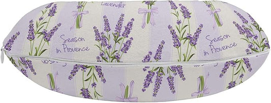 Ambesonne Lavender Travel Pillow Neck Rest, Stripes and Flowers Ribbons Romantic Country Spring Season Inspired Design Art, Memory Foam Traveling Accessory for Airplane and Car, 12", Purple