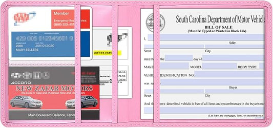 Wisdompro Small Car Registration and Insurance Documents Holder - Premium PU Leather Vehicle Glove Box Paperwork Wallet Case Organizer for ID, Driver's License, Key Contact Information Cards