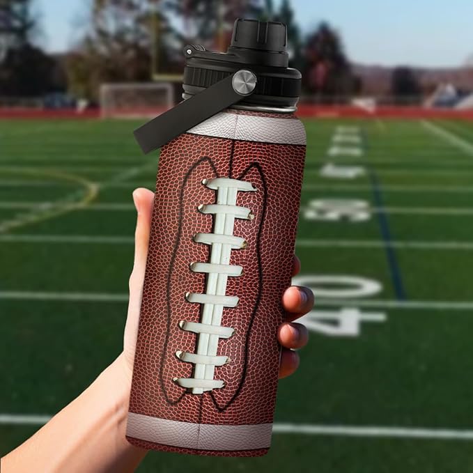 Football Water Bottle 32oz Stainless Steel Insulated Bottles for Men Boys Sports Lovers Fan Players Coach - Softball Gifts for Birthday Christmas