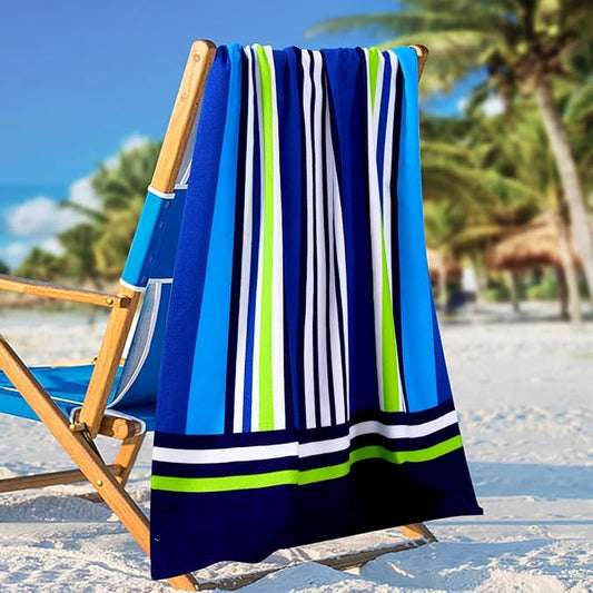 2 Packs Oversized Beach Towel Set 36 x 72 in XL Extra Large Big Soft Clearance Pool Swim Camping Travel Terry Towels Blanket for Adult Cruise Lounge Chair Cover Gift Women Men Blue Striped Dolphins